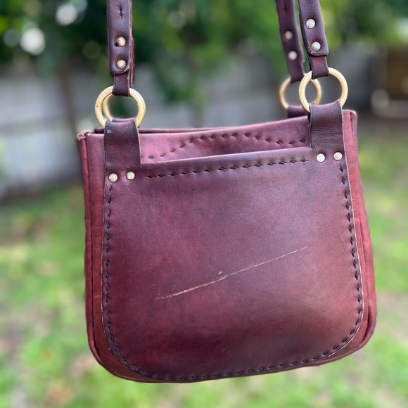 Rustic Boho Italian Leather Bag Burgundy Red Vintage Country Western Style Purse - Picture 8 of 16
